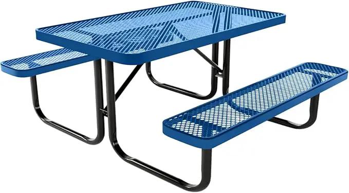 Coated Outdoor Furniture Heavy-Duty Portable Outdoor Kids Table, Expanded Metal Kids Picnic Table, Commercial-Grade Picnic Table, Made in America (4ft Rectangular, Childrens, Textured Light Blue) by GreenHaven Gardens