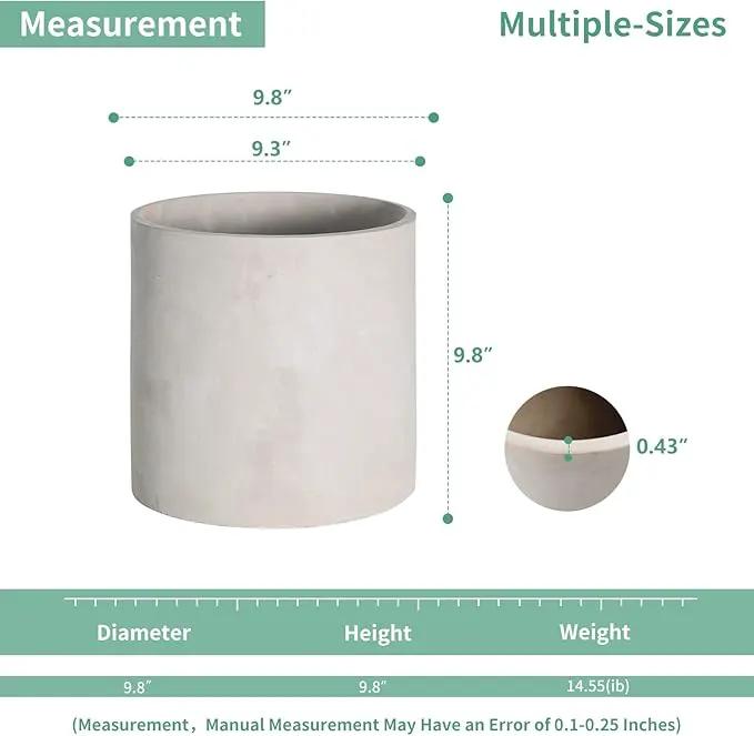 Mozing Cement Plant Pots Indoor - 10 inch Concrete Planter Pot for Planting - Modern Stone Clay Flower Pot with Drainage Hole for Garden, Home, Office Decor, Grey by GreenHaven Gardens