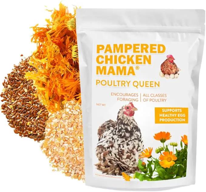 Pampered Chicken Mama Non-GMO Mealworm, Corn, Flax, & Herb Treat (10 Pounds) for Backyard Chickens, Healthy Layer Feed & Supplies for Pet Chickens Poultry Queen Treat for Hens by GreenHaven Gardens