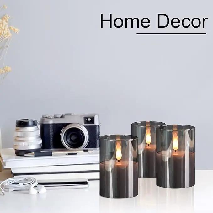 6Pack Glass Flickering Flameless Candles with Remote, 2"X3" Real Wax Votive Candles Battery Operated, Small Electric LED Candles for Wedding Home Decor, w/4 Timers+2 Lighting Modes [Gray] by GreenHaven Gardens