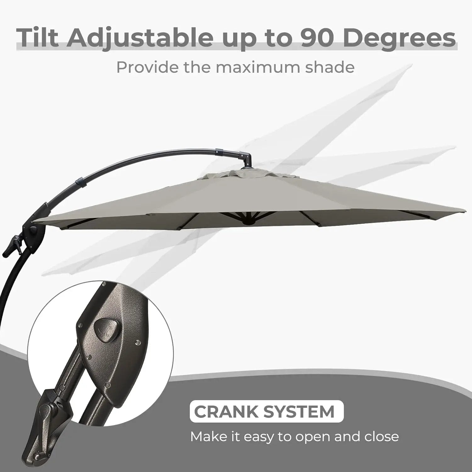 Grand patio 12FT Outdoor Offset Umbrella Large Round Aluminum Cantilever Umbrella with Base for Garden Deck Poolside (Gray, 12 FT) by GreenHaven Gardens