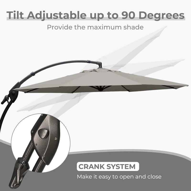 Grand patio 12FT Outdoor Offset Umbrella Large Round Aluminum Cantilever Umbrella with Base for Garden Deck Poolside (Gray, 12 FT) by GreenHaven Gardens