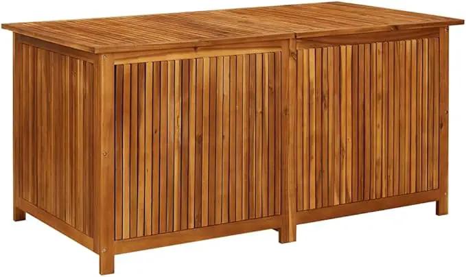 vidaXL Wooden Outdoor Storage Box with Gas-Lift Lid – Patio Deck Chest with Zippered Waterproof Bag for Garden Bench, Pool, Porch, Trunk, Cabinet, Teak Look – Brown, 59.1"x31.5"x29.5" by GreenHaven Gardens