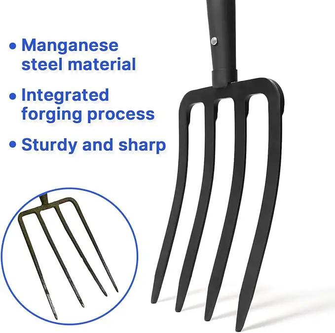 WIKER Pitchfork,Pitchforks for Gardening Digging Composting Spading,4Tines Garden Fork witn Fiberglass Handle,43 Inches by GreenHaven Gardens