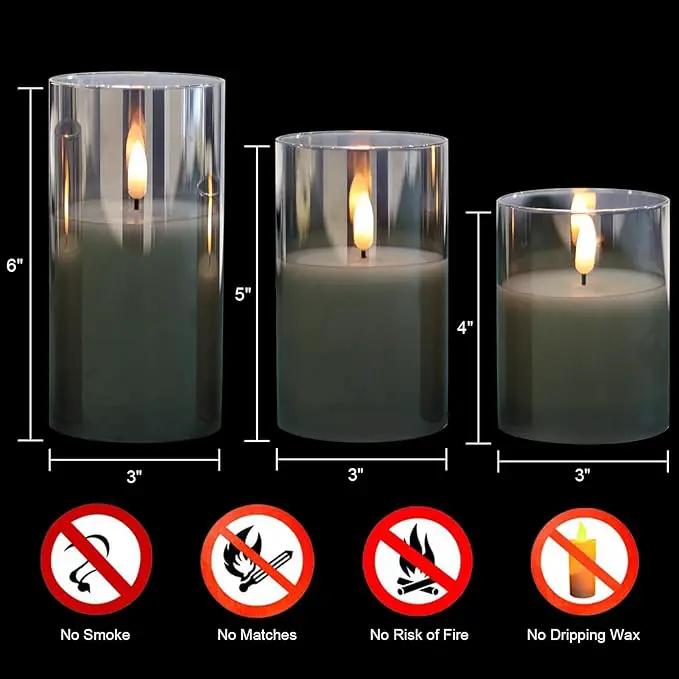 Glass Flameless Candles with Remote Timer,LED Candles Flickering Battery Operated with 3D Wick,Candle Holders Table Centerpiece Decoration for Home Wedding Birthday Festival(Grey) by GreenHaven Gardens