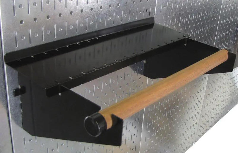 Wall Control 30-WRK-400GB Standard Workbench Metal Pegboard Tool Organizer, Gray/Black & Pegboard Paper Towel Holder and Dowel Rod Shelf Assembly for Slotted Tool Board Black by GreenHaven Gardens