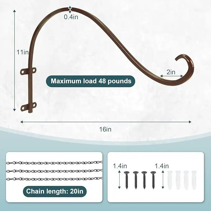 Plant Hangers Outdoor, 4 Pack 16 Inch Plant Hooks for Wall Metal Plants Hanging Bracket for Bird Feeder, Flower Baskets, Wind Chimes, Lanterns, Indoor Outdoor, Bronze by GreenHaven Gardens