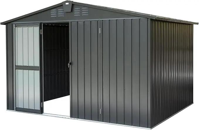 Domi Outdoor Storage Shed 10' x 8’, Metal Garden Shed with Galvanized Steel Frame for Bike, Tools, Lawn Mowers, Pool Toys, Outdoor Storage Cabinet with Lockable Door for Garden Lawn Patio (Dark Grey) by GreenHaven Gardens