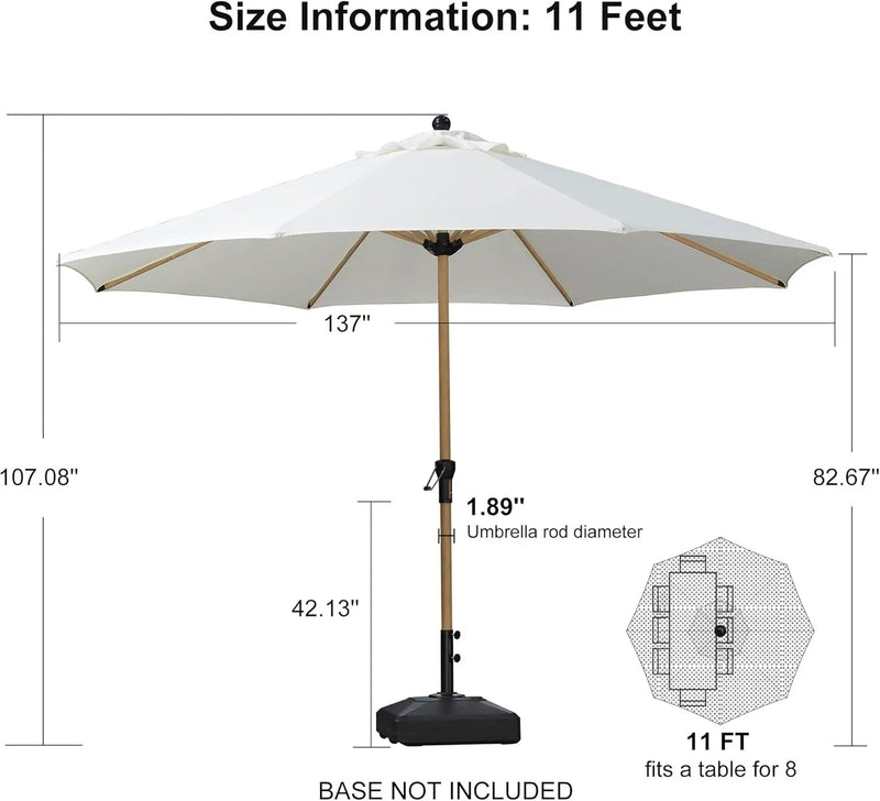 PURPLE LEAF 11 Feet Patio Umbrella Outdoor Table Umbrella Round Aluminum Market Umbrella with 8 Sturdy Ribs & Crank Commercial Outdoor Umbrellas for Garden Deck Patio, Cream by GreenHaven Gardens