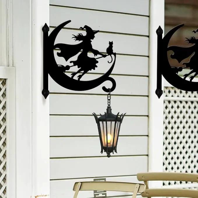 peacoblue Iron Plant Hangers Hooks for Outdoor Indoor Hanging Plants Flower Fern Pots Lantern Bird Feeder,11.6"x13.6" Weather Resistant Metal Wall Holder for Porch Garden Farmhouse(Witch and Cat) by GreenHaven Gardens