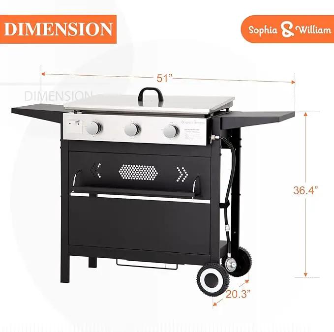 Sophia & William 27-Inch Flat Top Grill with Ceramic Coated Cast Iron Griddle, 3-Burner Propane Gas BBQ Griddle, Portable Outdoor Barbecue Grill,33,000 BTU,Black by GreenHaven Gardens