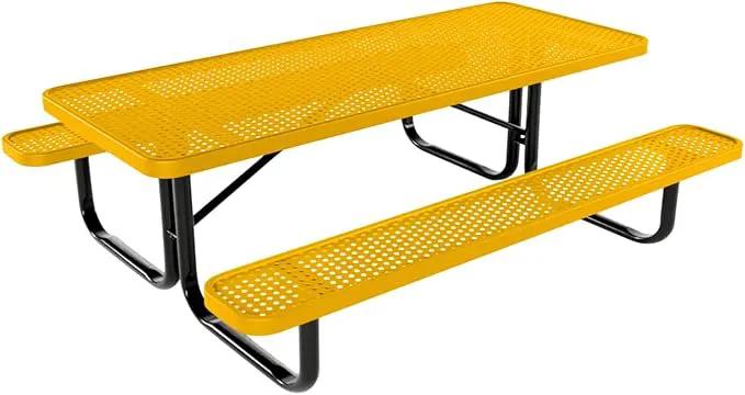Coated Outdoor Furniture Heavy-Duty Portable Outdoor Kids Table, Punched Steel Kids Picnic Table, Commercial-Grade Picnic Table, Made in America (6ft Rectangular, Childrens, Textured Yellow) by GreenHaven Gardens