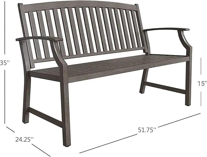 Grand patio Outdoor Bench Garden Bench with Metal Armrests and Seat, Bench with Aluminum Back for Outdoors Lawn Yard Porch, Savannah Gray by GreenHaven Gardens