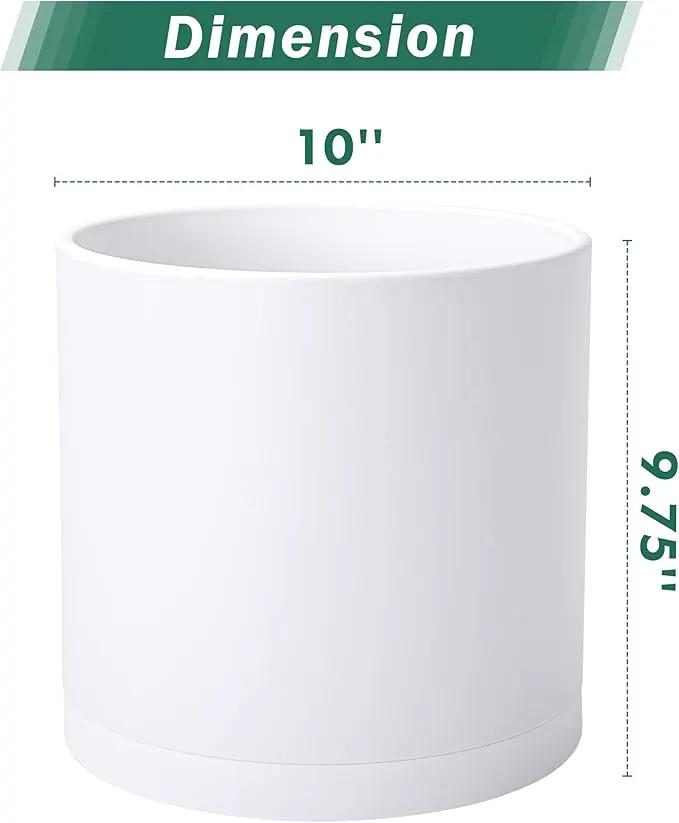 D'vine Dev 2 Pack 10 Inch Modern Plastic Plant Pots, Small Garden Planters for Plant with Drainage Holes and Saucers, White Color, 74-Z-N-1 by GreenHaven Gardens