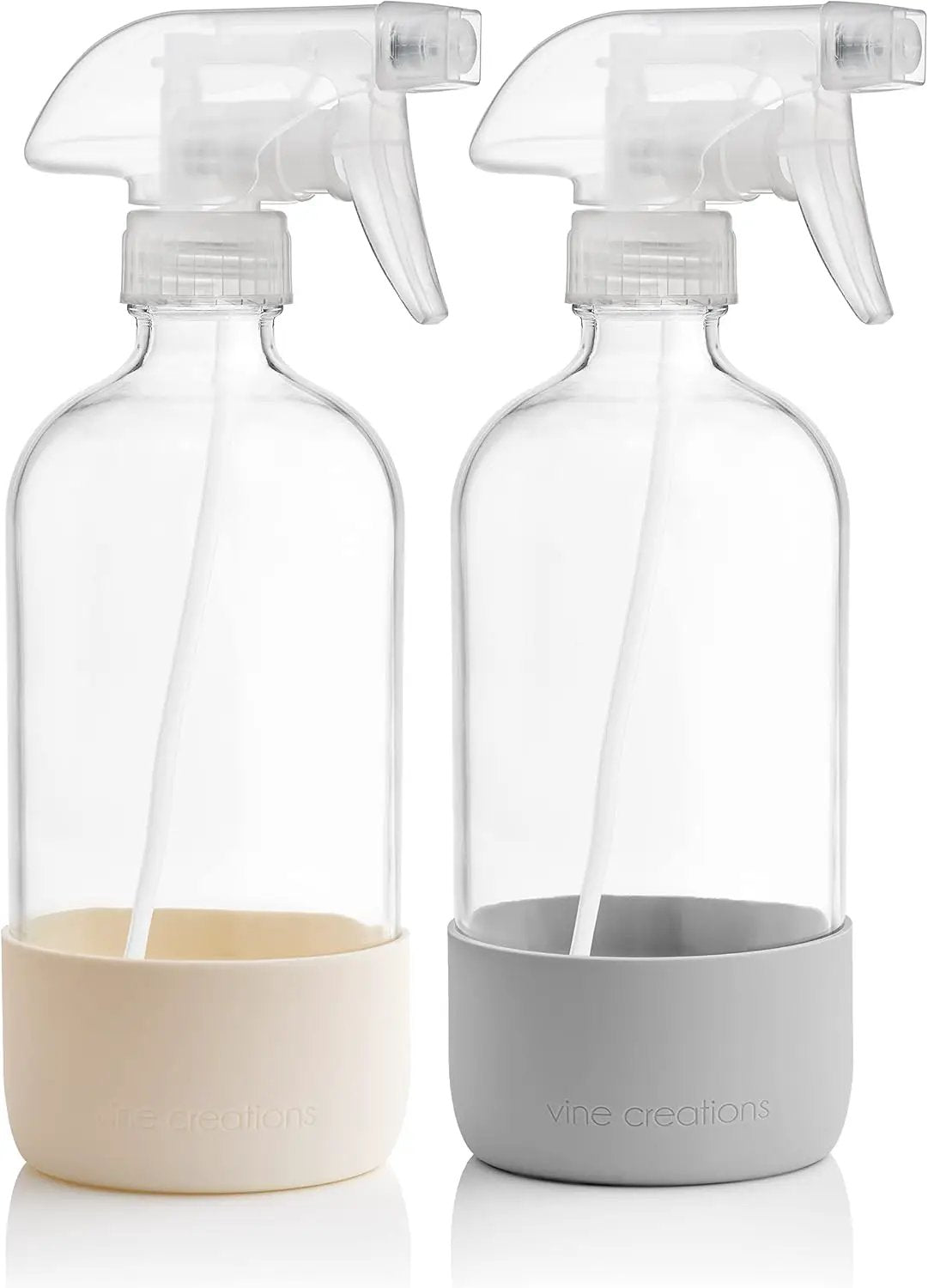Vine Creations Glass Spray Bottles for Cleaning Solutions, Clear Glass Spray Bottle with Silicone Sleeve, 16 oz Empty Spray Bottles for Cleaning, Plant Spray Bottle, Mist and Stream Nozzle - 2 Pack by GreenHaven Gardens