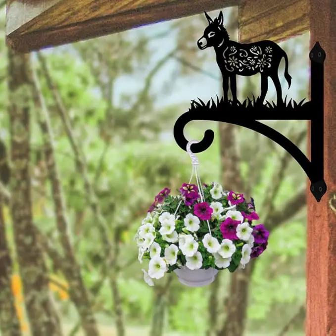 peacoblue Iron Plant Hangers Hooks for Outdoor Indoor Hanging Plants Flower Fern Pots Lantern Bird Feeder Wind Chime,12"x15.7" Weather Resistant Metal Wall Holder for Porch Garden Farmhouse(Donkey) by GreenHaven Gardens