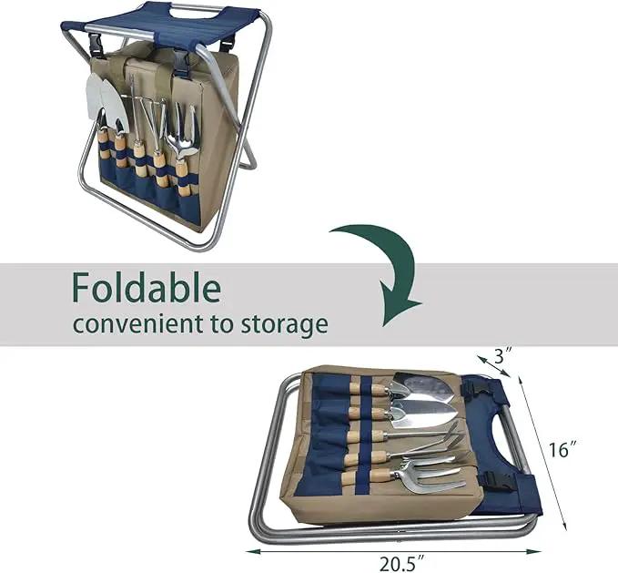 Garden Folding Gardener Stool with Gardening Tools Insulation Garden Bags Plus 5 Garden Tools and Gardening Kneeler Ideal Gift for Mother's Day/Father's Day (Navy Blue) by GreenHaven Gardens