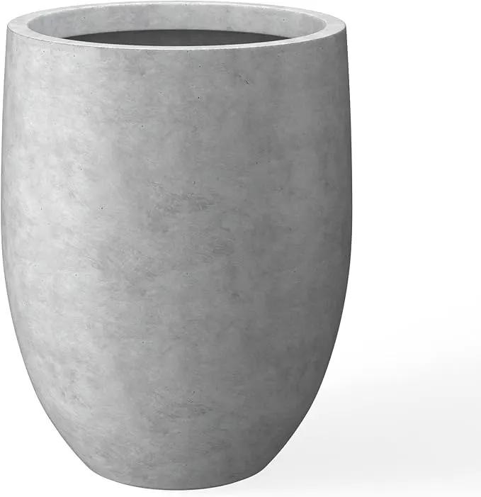 Kante 21.7" H Natural Concrete Tall Planter, Large Outdoor Indoor Decorative Pot with Drainage Hole and Rubber Plug, Modern Round Taper Style for Home and Patio by GreenHaven Gardens