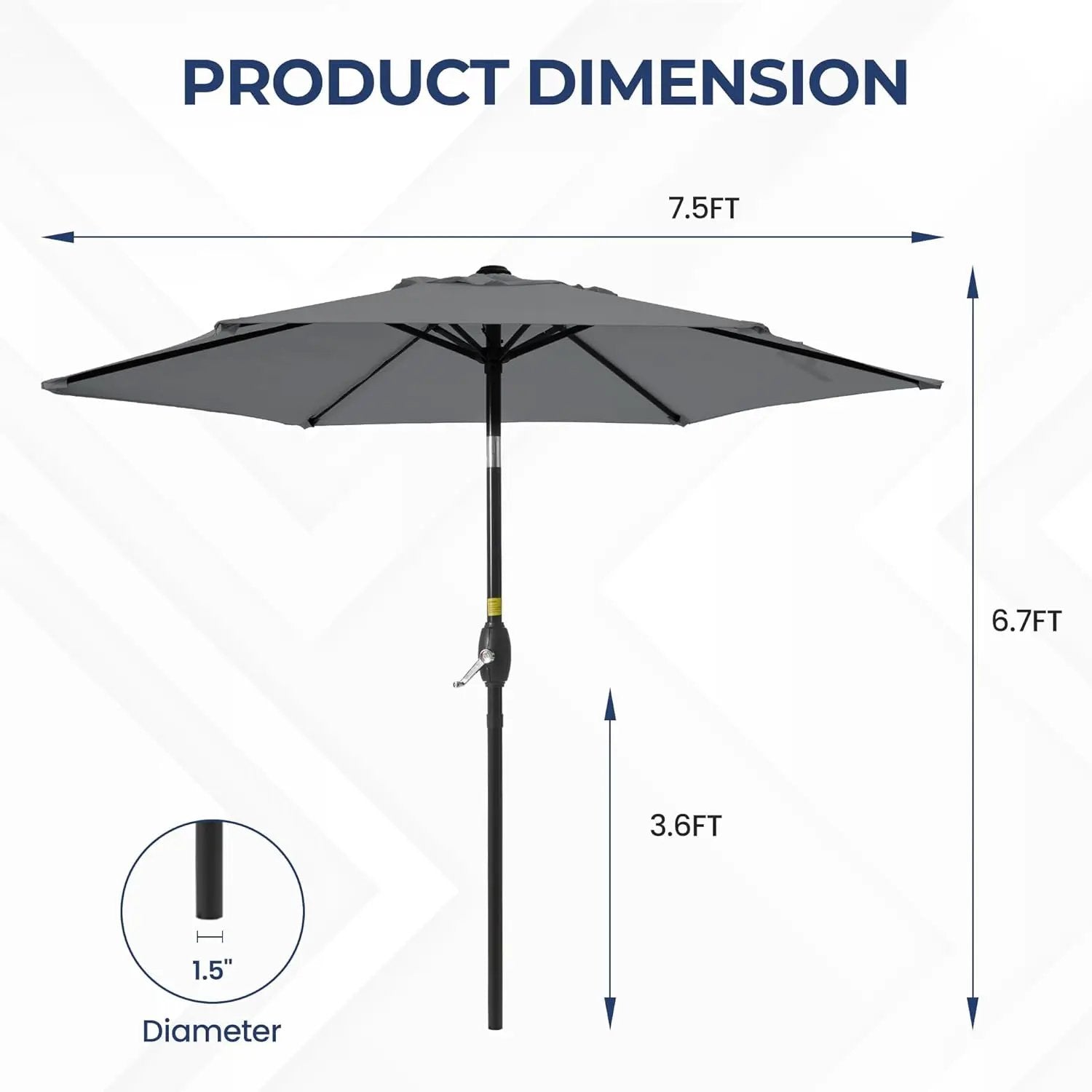 Aok Garden 7.5 ft Patio Umbrella Outdoor Market Umbrella Tilt Button and Crank 6 Ribs for Deck Lawn Pool& Backyard by GreenHaven Gardens