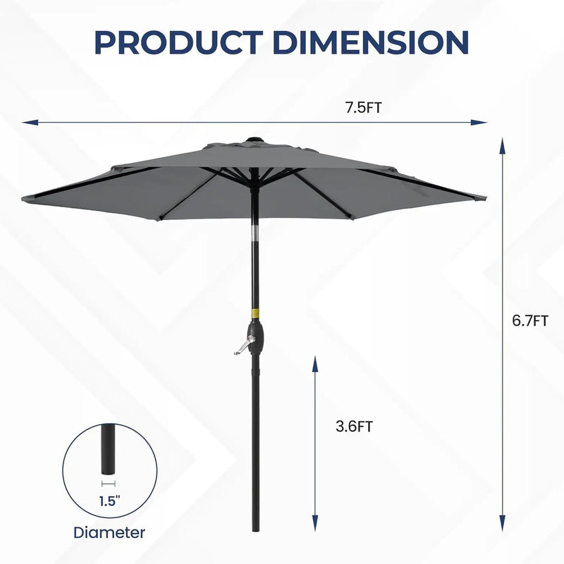 Aok Garden 7.5 ft Patio Umbrella Outdoor Market Umbrella Tilt Button and Crank 6 Ribs for Deck Lawn Pool& Backyard by GreenHaven Gardens