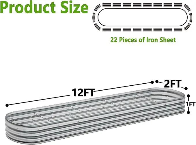 zizin 2 Pack Galvanized Raised Garden Bed Metal Oval Raised Garden Beds Outdoor Planter Box for Vegetables (12x2x1FT, Silver) by GreenHaven Gardens