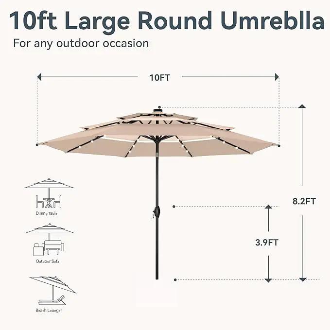 GREEN PARTY 10ft Outdoor Patio Umbrella, Auto-Tilt Market Table Umbrellas with Crank, 8 Sturdy Ribs & 1.5" Pole UV Protection for Garden Deck Backyard Pool by GreenHaven Gardens
