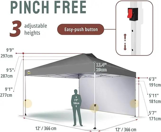 CROWN SHADES 12x12 Pop Up Canopy Tent Instant Commercial with 150D Silver Coated Fabric Including 1 Removable Sidewall, 4 Ropes, 8 Stakes, Weight Bags, STO 'N Go Bag, Grid Grey by GreenHaven Gardens
