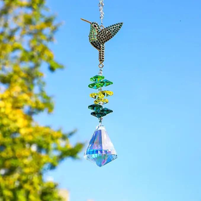 Rhinestones Hummingbird with Crystal Sun Catcher, Glass Window Hanging Ornament,Crystal Prism Suncatcher Outdoor Indoor Home Garden Party Decoration by GreenHaven Gardens