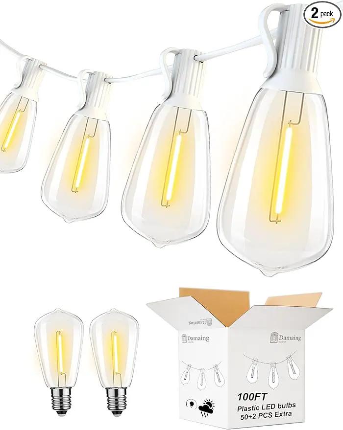 DAMAING LED Outdoor String Lights 100FT Patio Lights with 52 Shatterproof Edison Bulbs,Dimmable Hanging Lights,Waterproof String Lights for Outside Wedding,Bistro,Porch,Backyard,2200K by GreenHaven Gardens