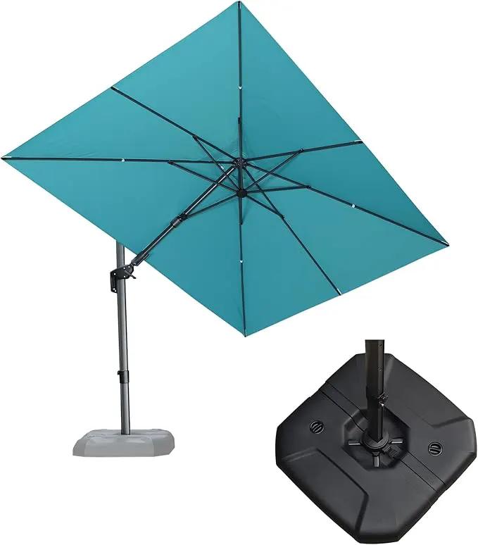 PURPLE LEAF 8.2' X 11.5' Tilting Patio Umbrella with Base Outdoor Cantilever Swivel Rectangle Umbrella Aluminum Offset Umbrella with 360-degree Rotation for Garden Deck Pool Patio Turquoise Blue by GreenHaven Gardens