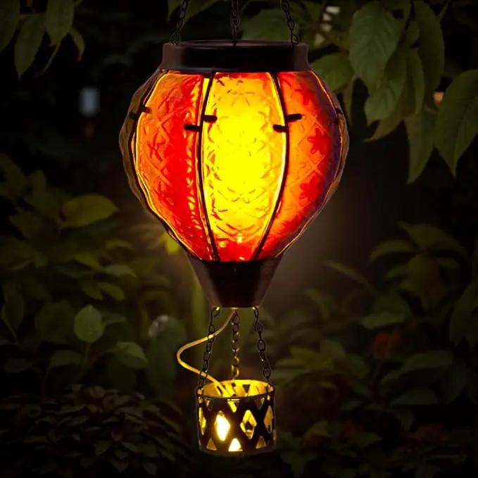 2PCS Hot Air Balloon Solar Lantern with Flame Flickering Light LED Glass Hanging Solar Lanterns Outdoor Waterproof Hot Air Balloon Decoration Outdoor Light for Patio Tree Yard Garden Decor by GreenHaven Gardens