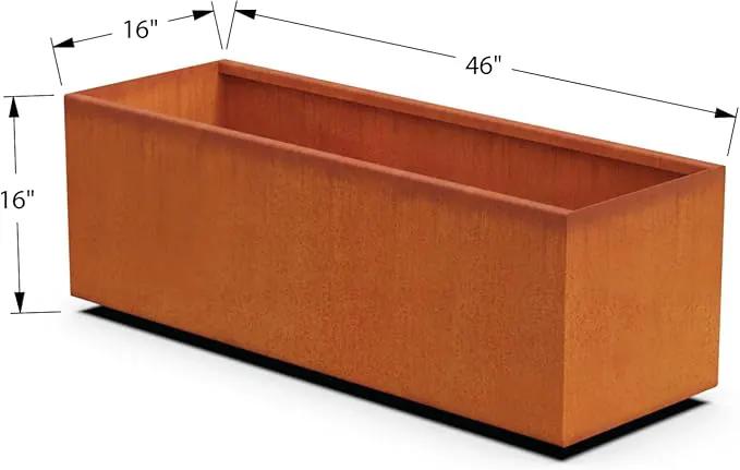 Corten Steel Planter Rectangle Outdoor Metal Garden Box Heavy Duty | Made in USA | Fully Assembled by GreenHaven Gardens