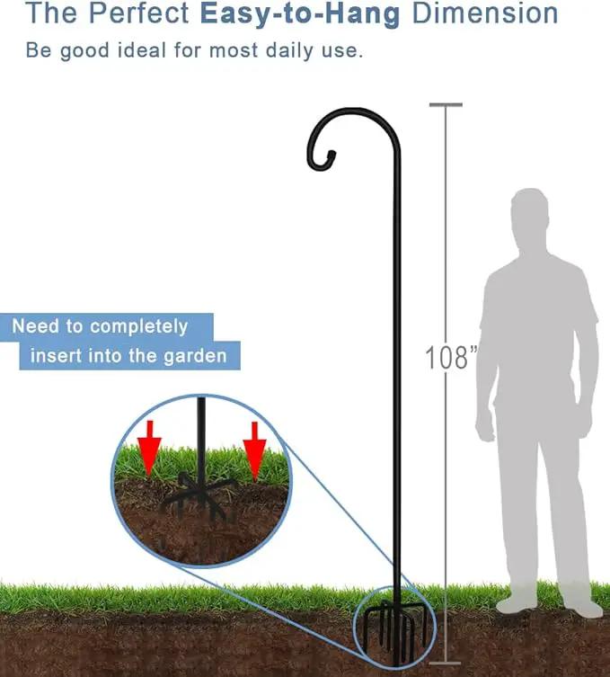 108 inch Outdoor Shepherd Hook with 7 Prong Base (1 Pack), Adjustable Heavy Duty Garden Hanging Stake for Bird Feeder Solar Light Plant Hanger Wedding Decor, Matte Black by GreenHaven Gardens
