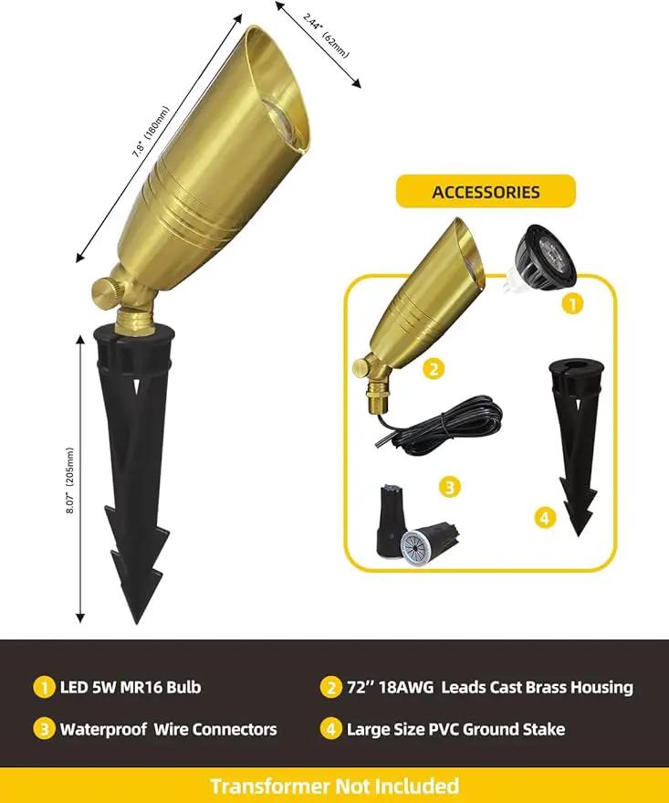 COLOER Die-cast Brass Landscape Spotlight 12-Pack with 5W Aluminum Housing LED MR16 Bulb,12V AC/DC Low Voltage Copper Outdoor Lighting, Directional Garden Patio Spot Up Light (102B Brass Finish) by GreenHaven Gardens