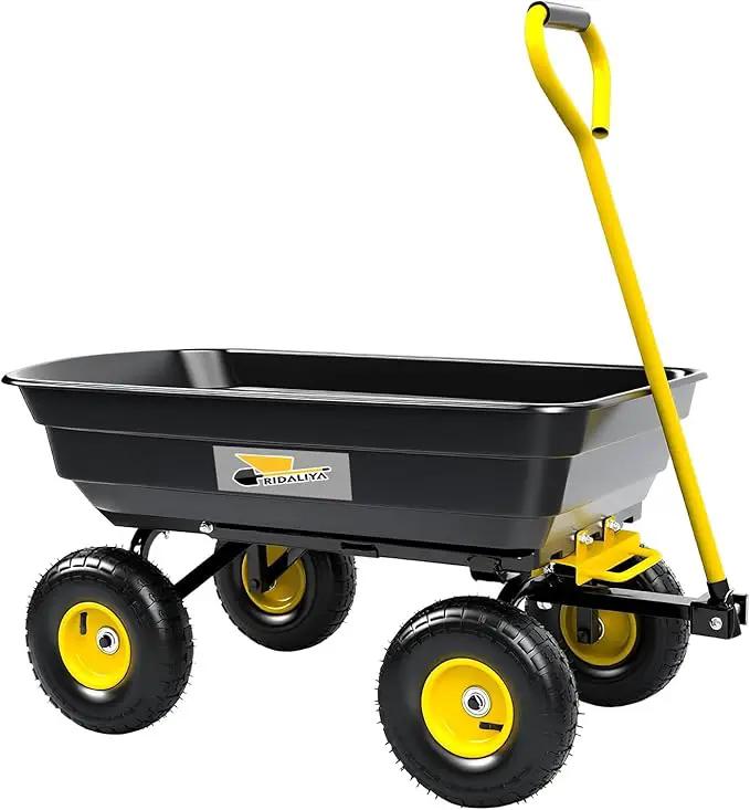 Garden Dump Cart, Heavy-Duty Utility Wagon with 600 lb Capacity, 4 Cu Ft Bed, 10" Pneumatic Tires, 180° Pivot Steering for Yard, Lawn, and Beach Use by GreenHaven Gardens