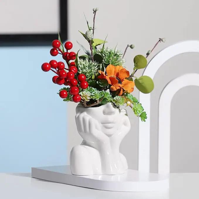 BrownLove Ceramic Face Vase White Flower Vase for Decor Female Form Face Vase Art Vase Modern Decorative Vase Centerpiece for Table Shelf Living Room Office Bedroom Small by GreenHaven Gardens