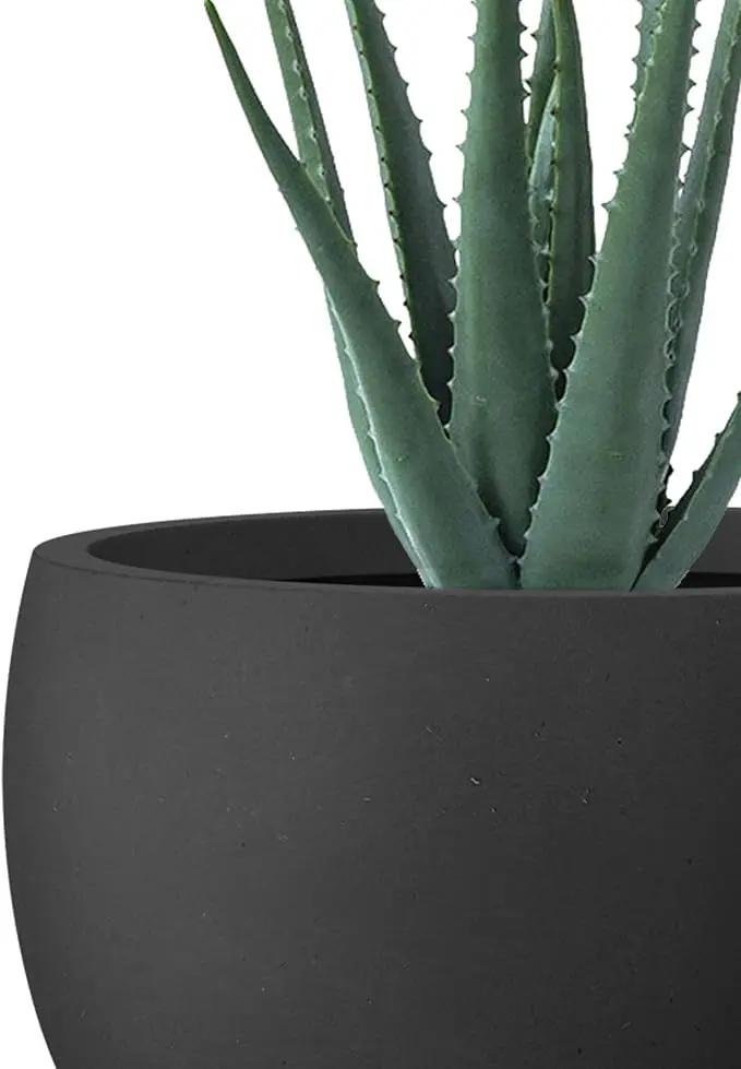 Kante 14 Inch Dia Round Concrete Planter, Indoor Outdoor Large Plant Pot with Drainage Hole and Rubber Plug for Home Patio Garden, Black by GreenHaven Gardens