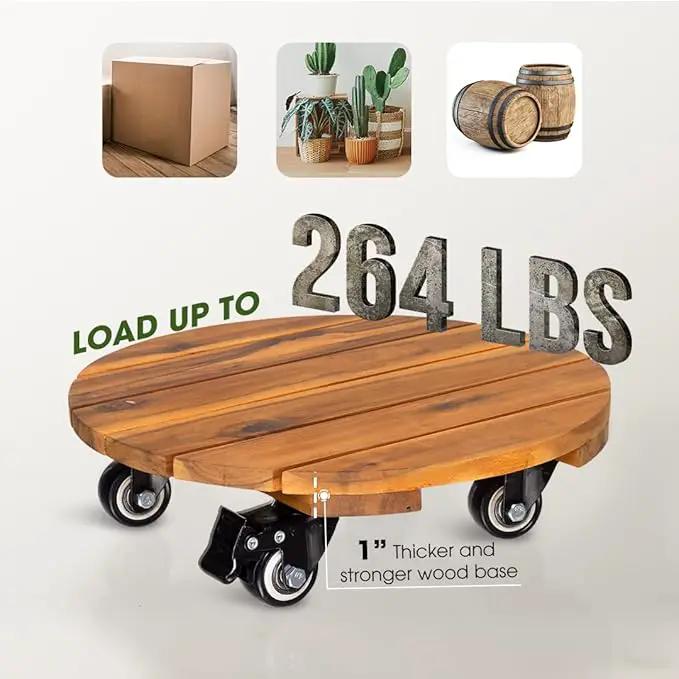 Idzo 2pack Wood Plant Caddy With Wheels Heavy Duty, 264 Lbs Capacity, 12 Inch Acacia Hardwood Plant Dolly, Plant Stand with 360° Lockable Wheels, Plant Caster for Heavy Objects Hauling - Natural Wood by GreenHaven Gardens