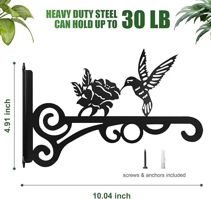 4-Pack 10 Inch Aesthetic Plant Hanger Indoor and Outdoor – Metal Hanging Plant Bracket with Hummingbird Pattern – Heavy Duty Plant Hooks for Hanging Flower Baskets, Bird Feeder, Wind Chime, Lantern by GreenHaven Gardens