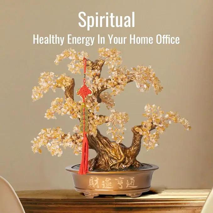 Natural Citrine Gemstone Crystal Bonsai Tree of Life（1,350 Gemstone Count） Large Feng Shui Money Chakra Tree for Luck and Wealth Desk Decoration 20 Inches by GreenHaven Gardens
