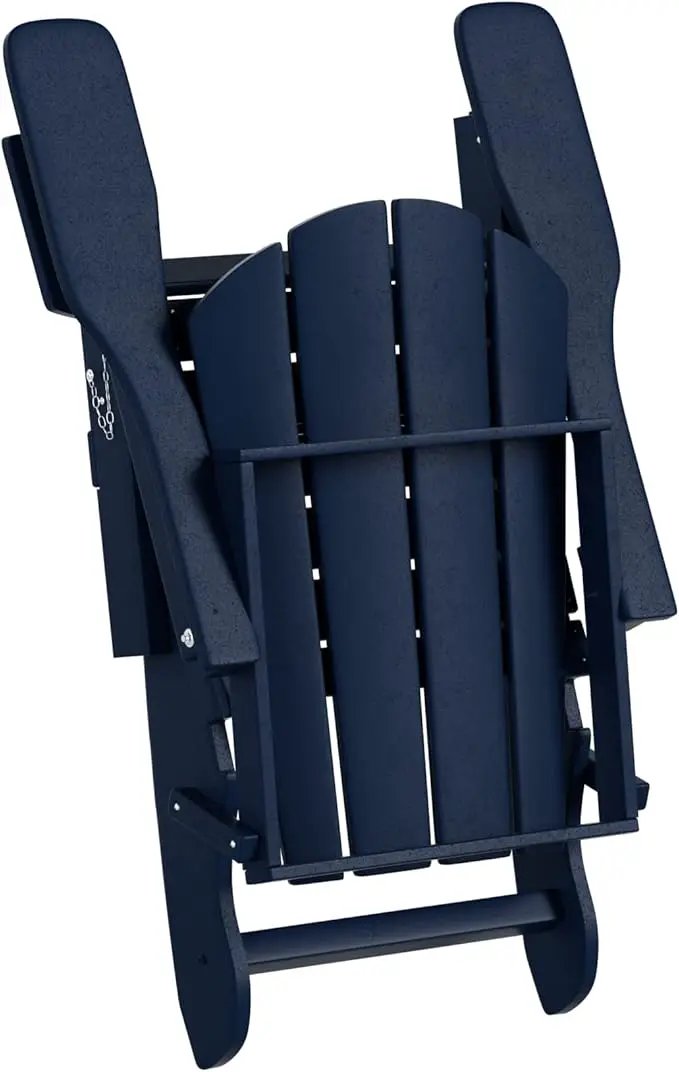WO Home Furniture Adirondack Chair Table Set of 2 PCS Outdoor Folding Chair w Side Table Weather/UV Resistant for Lawn, Garden, Bon Fire, Balcony (Navy Blue) by GreenHaven Gardens