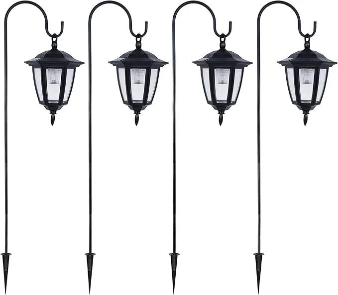 Dynaming 4 Pack Solar Hanging Lights Outdoor, Solar Powered Garden Decorative Lanterns with 4 x 38 Inch Shepherd Hooks, Waterproof Landscape Lighting for Lawn Patio Yard Pathway Driveway, Warm White by GreenHaven Gardens