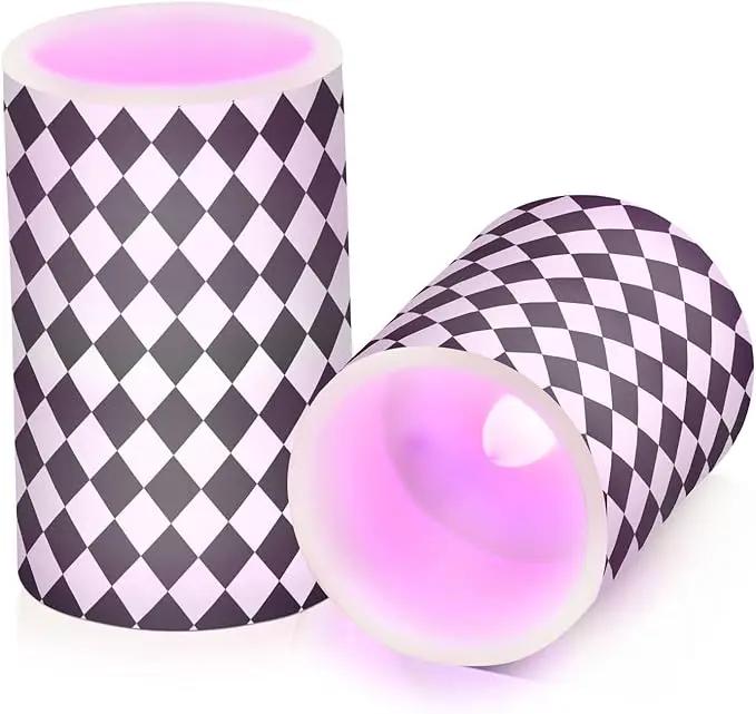 Flickering Flameless Candles, Black White Rhombuses Checkered LED Candles with Remote Timer, Set of 2 Battery Operated Candle for Valentine Wedding Birthday by GreenHaven Gardens