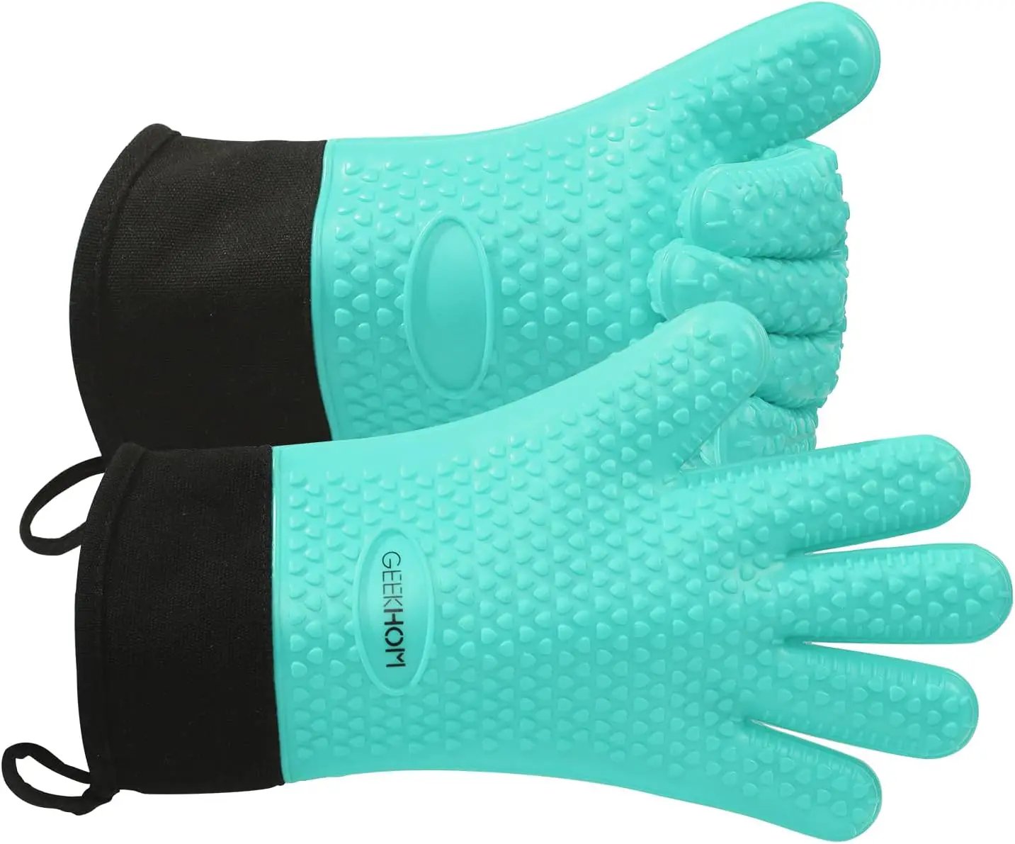 GEEKHOM BBQ Gloves Heat Resistant Oven Mitts - Silicone Grilling Gloves with 13.7" Arm Protection - Waterproof Pot Holder Non-Slip for Men & Women, Kitchen Outdoor Cooking, Baking, Camping, Turquoise by GreenHaven Gardens