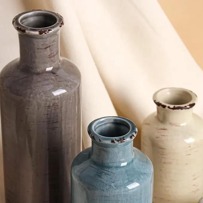 CUCUMI Ceramic Flower Vases Set of 3, Rustic Coastal Home Decor for Farmhouse Shelves, Ocean Beach Style, Mantle, Fireplace, Coffee Table, Shelf for Living Room by GreenHaven Gardens