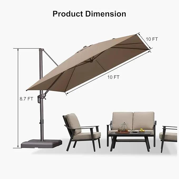 PURPLE LEAF 10 Feet Patio Cantilever Umbrella Square Outdoor Umbrella with 360° Rotation and Aluminum Offset Hanging for Garden Backyard Pool, Taupe by GreenHaven Gardens