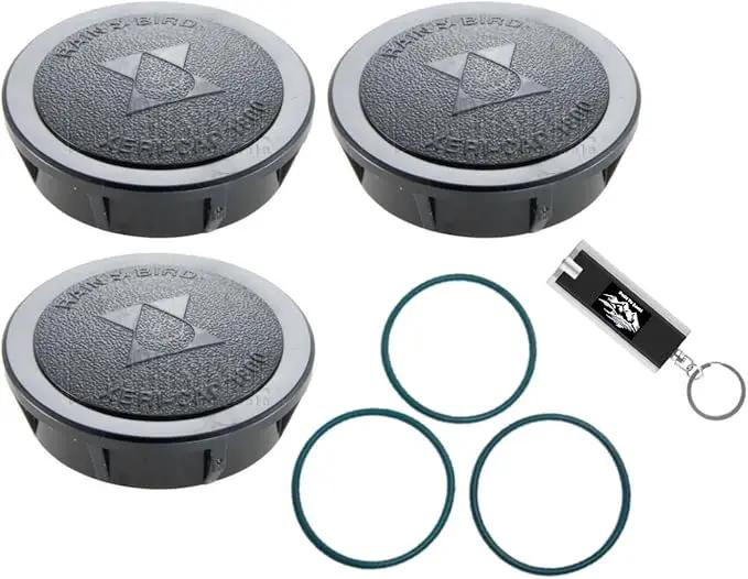 Pack Rainbird Sprinkler Head Cap and Seals, 1800XC - Rainbird 1800 Series Spray Head Cap, Sprinkler Head Cover, 1800CAPS Spray Head Cap, Xeri-Cap for 1800 Series Spray Bodies w/ LED Keychain Light by GreenHaven Gardens