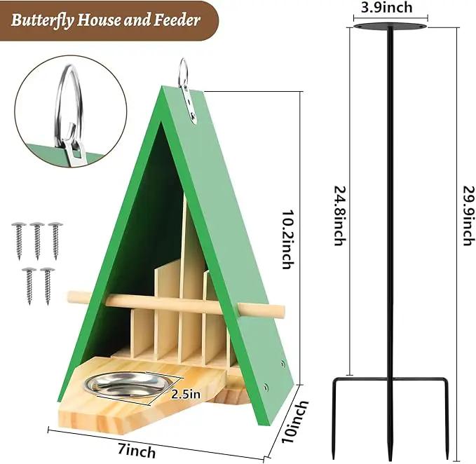 2025 New Butterfly House and Feeder for Outside, Wooden Butterfly House with Metal Stake for Garden, Natural Butterfly Habitat with Butterfly Puddler on The Floor or Hanging on Tree Wall by GreenHaven Gardens