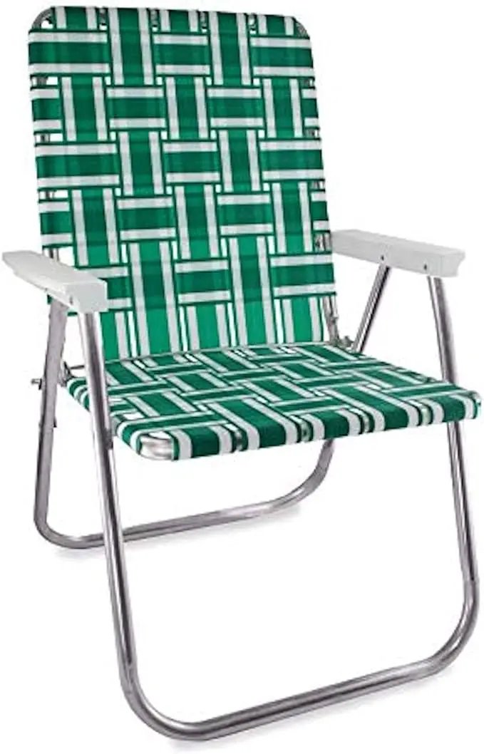 Lawn Chair USA Folding Aluminum Outdoor Patio Lawn Chair | Heavy-Duty Webbed Chairs for Camping, Sports, Beach, Yard & Tailgating | Lightweight Portable | Classic - Green and White with White Arms by GreenHaven Gardens