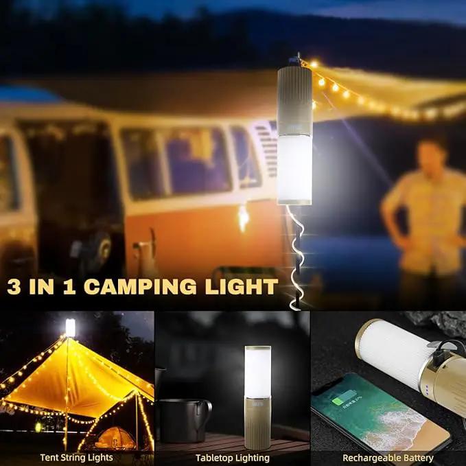 Camping Lantern with 49.2FT String, 2 in 1 Outdoor Warm White String Lights with 4 Modes & 5 Modes Rechargeable Camping Lamp IPX4 Waterproof Portable LED Tent Light for Outdoor Yard Garden Decoration by GreenHaven Gardens